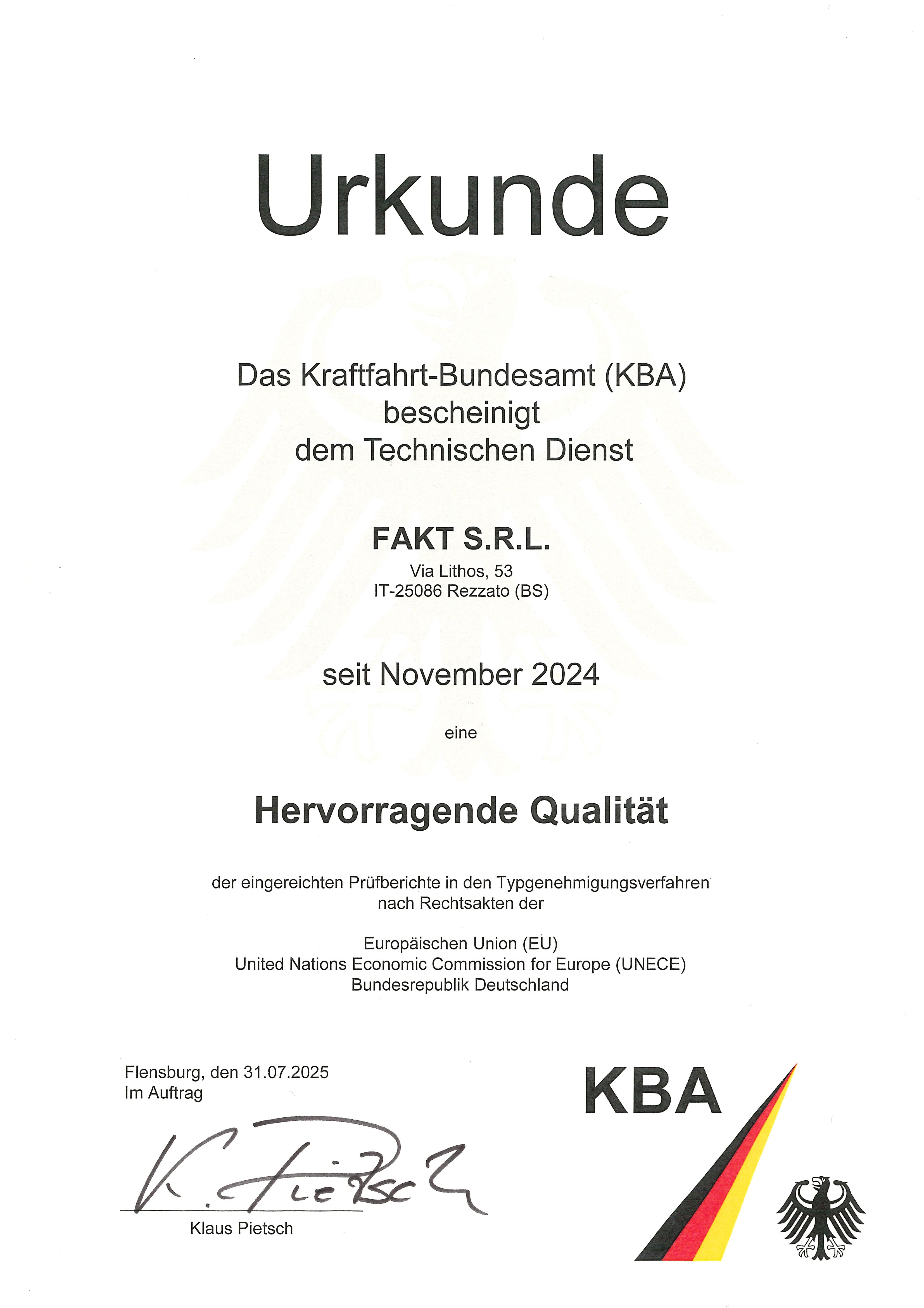 KBA-Qualit�tsauszeichnung 2024/2025